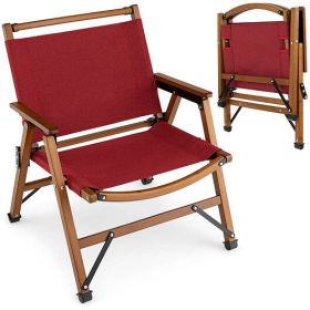 Patio Folding Camping Beach Chair with Solid Bamboo Frame-Red