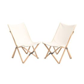 Set of 2 Bamboo Dorm Chair with Storage Pocket for Camping and Fishing-Beige - Color: Beige