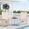 Set of 2 Bamboo Dorm Chair with Storage Pocket for Camping and Fishing-Beige - Color: Beige