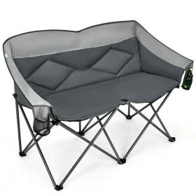 Folding Camping Chair with Bags and Padded Backrest-Gray - Color: Gray